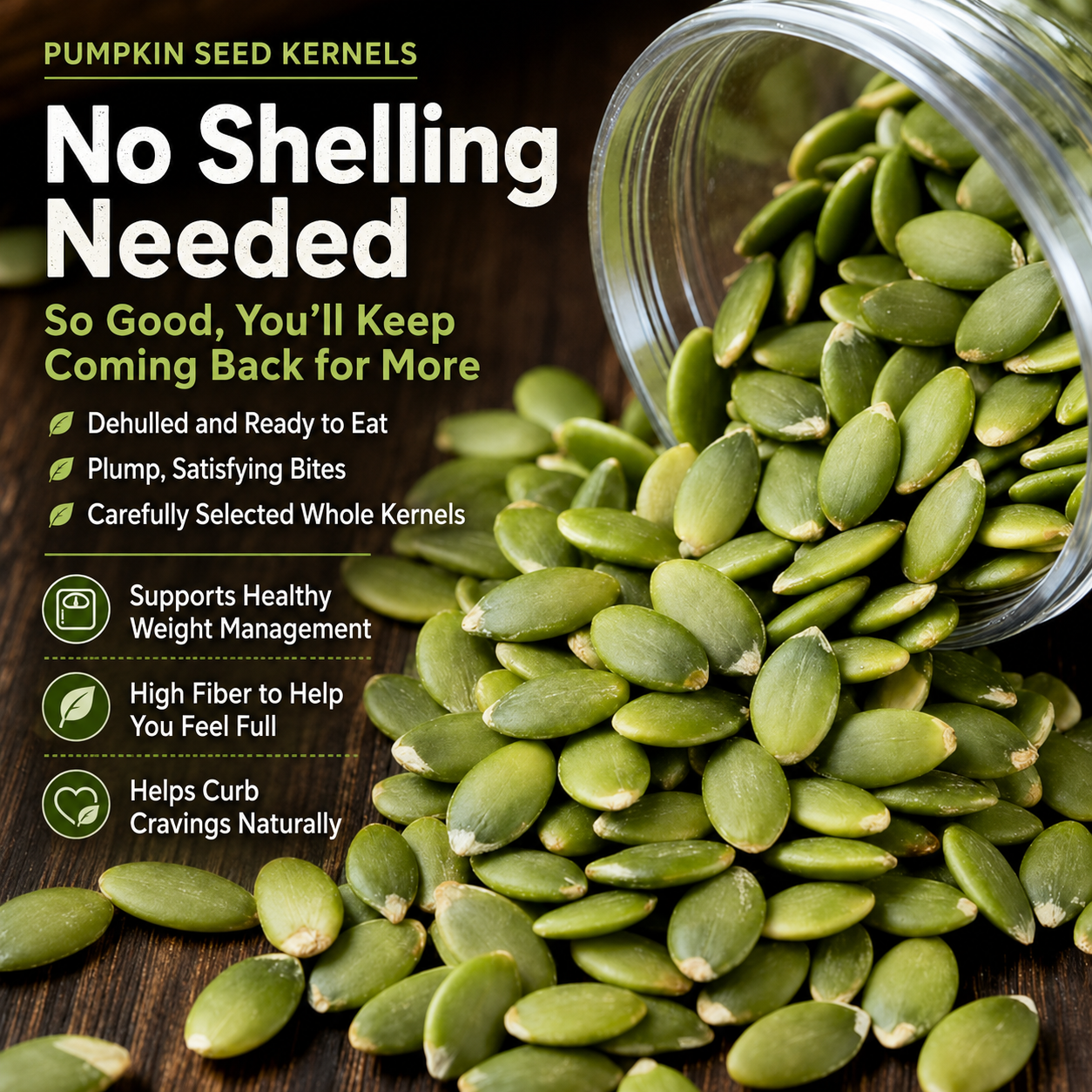 💯🥇Crush cravings without the guilt!🦊🌿Enjoy every bite of our all-natural Pumpkin Seed Kernels-ABB8